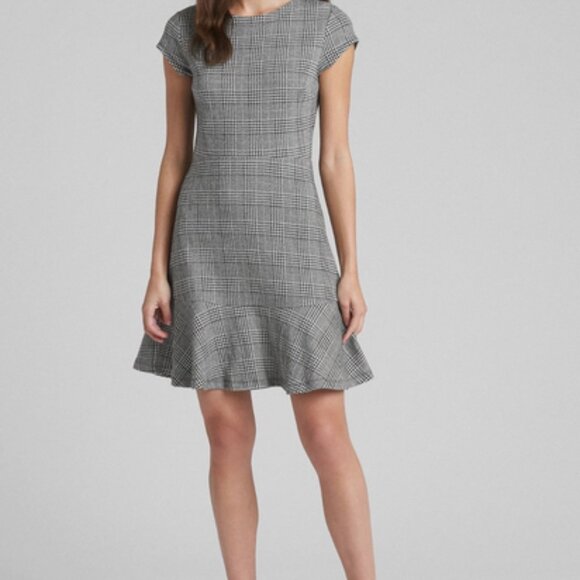 Gap Houndstooth Plaid Fit and Flare Peplum Dress Gray Black Plaid 2 EUC Trumpet - Picture 15 of 16